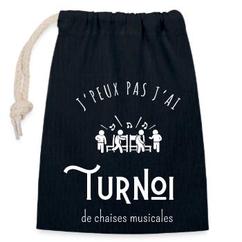Ich kann nicht, ich habe ein Turnier der musikalischen Stühle - Verschließbarer Geschenkbeutel aus Baumwolle (14x20cm) - Navy - Vorne
