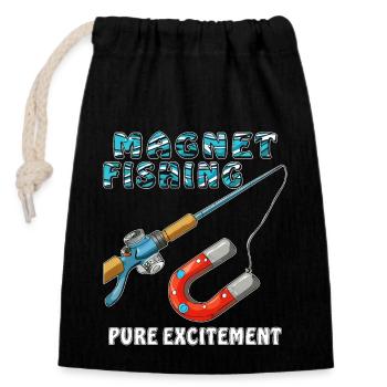 MAGNET FISHING PURE EXCITEMENT - Verschließbarer Geschenkbeutel aus Baumwolle (14x20cm) - Schwarz - Vorne
