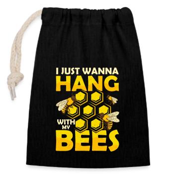 I Just Wanna Hang With My Bees Beekeeping Apiarist - Verschließbarer Geschenkbeutel aus Baumwolle (14x20cm) - Schwarz - Vorne
