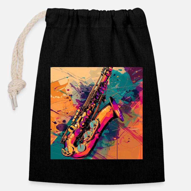 Saxophone - Closable cotton gift bag (14x20cm) - black