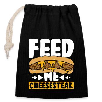 Feed me Cheesesteak - Closable cotton gift bag (14x20cm) - black - Front