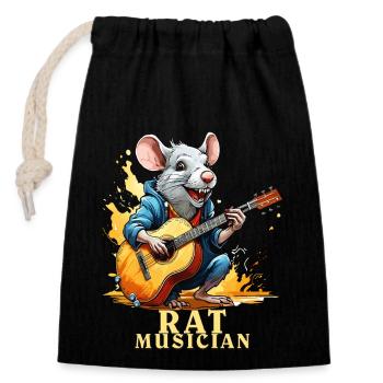 RATTE GITARRE RAT MUSICIAN - Verschließbarer Geschenkbeutel aus Baumwolle (14x20cm) - Schwarz - Vorne