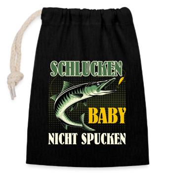 Hecht Angler SCHLUCKEN BABY NICHT SPUCKEN Lustiges - Verschließbarer Geschenkbeutel aus Baumwolle (14x20cm) - Schwarz - Vorne