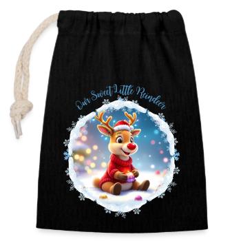 Our Little Cute Blue Reindeer - Closable cotton gift bag (14x20cm) - black - Front