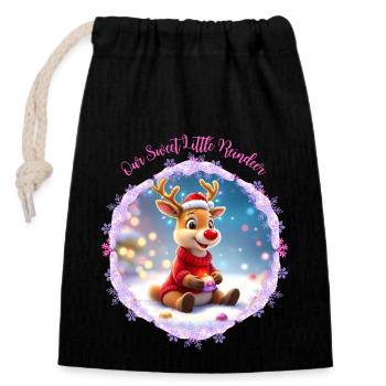 Our Cute Little Pink Reindeer - Closable cotton gift bag (14x20cm) - black - Front