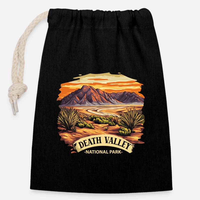 Death Valley National Park Landschaft Retro Design - Verschließbarer Geschenkbeutel aus Baumwolle (14x20cm) - Schwarz