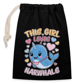 Narwal Spruch Narwale Lustiges Narwal Geschenk - Verschließbarer Geschenkbeutel aus Baumwolle (14x20cm) - Schwarz - Vorne