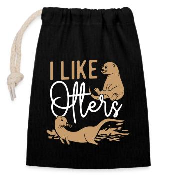 Otter I Like Otters - Closable cotton gift bag (14x20cm) - black - Front