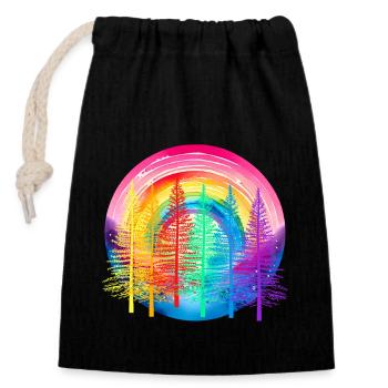 Forêt arc-en-ciel LGBT Forêt de conifères Drapeau arc-en-ciel - Sac cadeau en coton avec cordon (14 x 20 cm) - noir - Devant