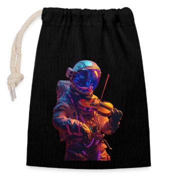 Violon astronaute - Sac cadeau en coton avec cordon (14 x 20 cm) - noir - Devant