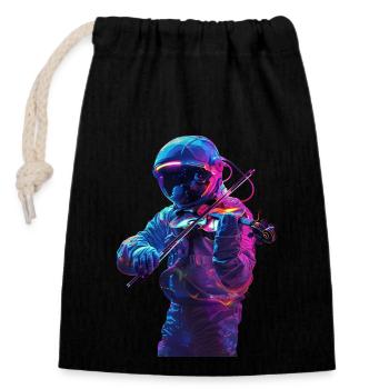 Violon astronaute - Sac cadeau en coton avec cordon (14 x 20 cm) - noir - Devant