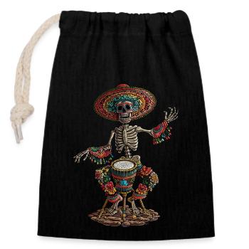 Tambours squelettes mexicains - Sac cadeau en coton avec cordon (14 x 20 cm) - noir - Devant