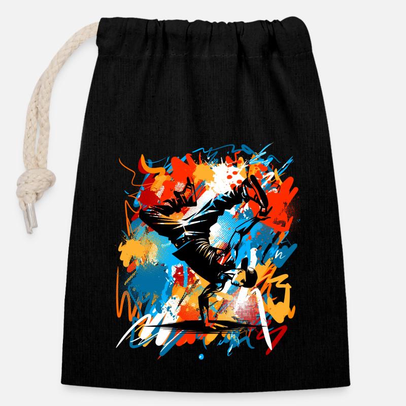 Breakdance - Sac cadeau en coton avec cordon (14 x 20 cm) - noir