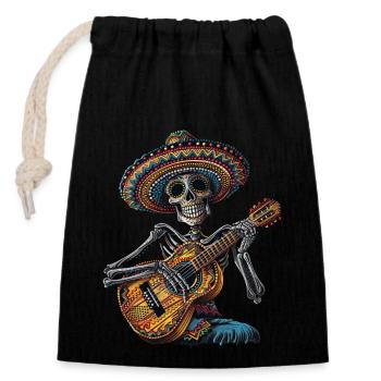 Ukulélé Mexicain Squelette - Sac cadeau en coton avec cordon (14 x 20 cm) - noir - Devant