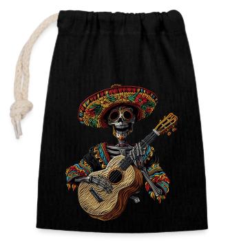 Ukulélé Mexicain Squelette - Sac cadeau en coton avec cordon (14 x 20 cm) - noir - Devant