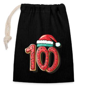 100 Number Christmas Biscuit - Closable cotton gift bag (14x20cm) - black - Front