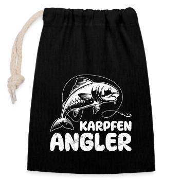 KARPFEN ANGLER Outfit Angeln Hobby - Verschließbarer Geschenkbeutel aus Baumwolle (14x20cm) - Schwarz - Vorne