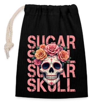 Tête de mort mexicaine sugar skull dia de Muertos - Sac cadeau en coton avec cordon (14 x 20 cm) - noir - Devant