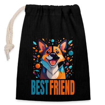 Chien | Animaux | Amoureux des chiens - Sac cadeau en coton avec cordon (14 x 20 cm) - noir - Devant