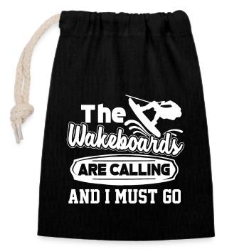 Wakeboarding The Wakeboards Are Calling Me - Closable cotton gift bag (14x20cm) - black - Front
