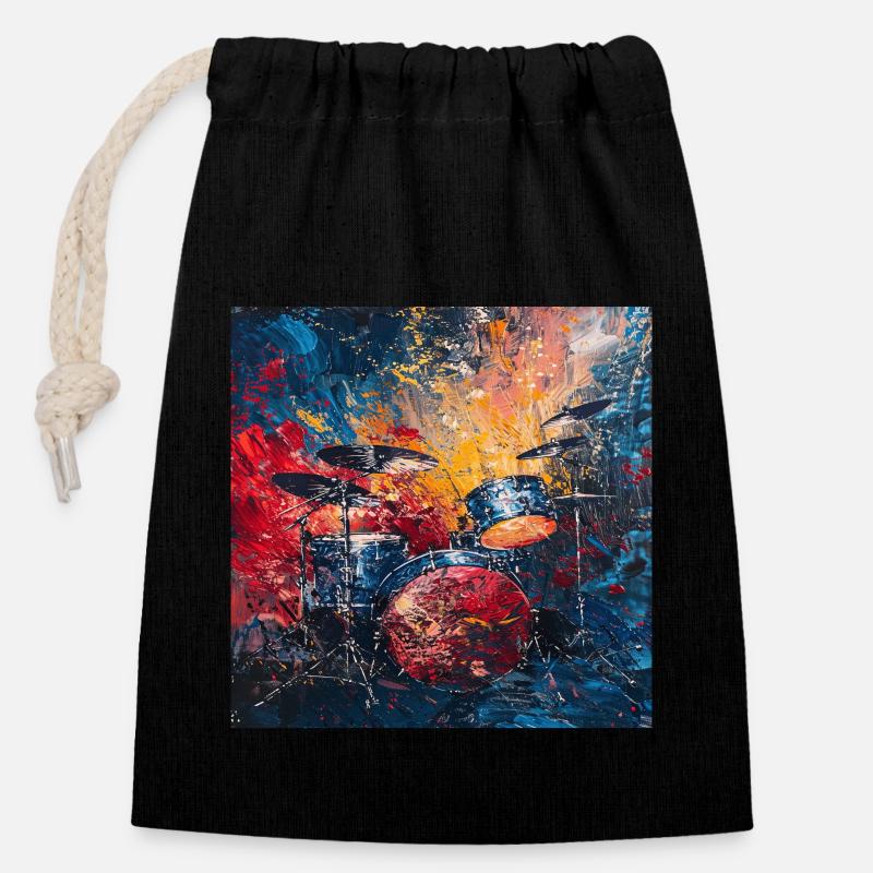 Percussion - Sac cadeau en coton avec cordon (14 x 20 cm) - noir