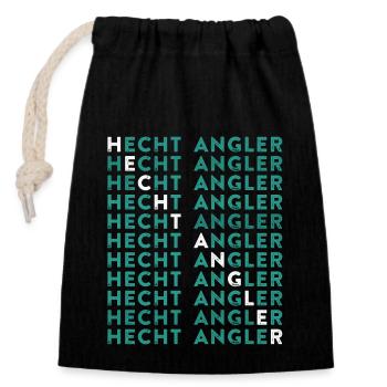 HECHT ANGLER Geburtstag Angeln Hobby Fischen - Verschließbarer Geschenkbeutel aus Baumwolle (14x20cm) - Schwarz - Vorne