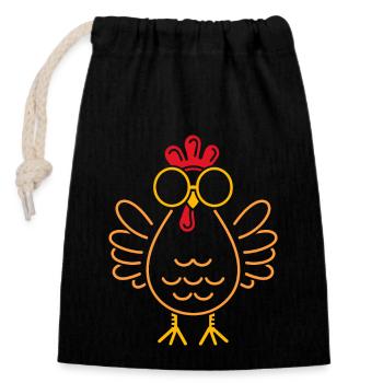 Huhn - Verschließbarer Geschenkbeutel aus Baumwolle (14x20cm) - Schwarz - Vorne