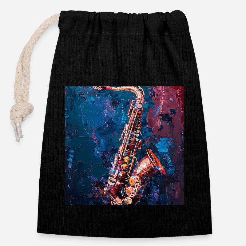 Saxophone - Closable cotton gift bag (14x20cm) - black