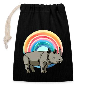 Regenbogen Nashorn Nashörner Zoo Zootiere - Verschließbarer Geschenkbeutel aus Baumwolle (14x20cm) - Schwarz - Vorne