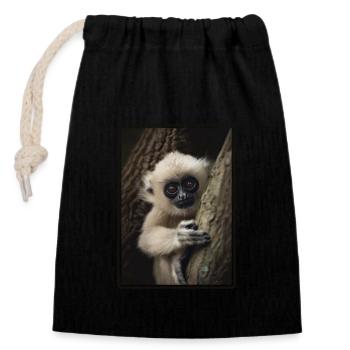 Gibbons Gibbon - Verschließbarer Geschenkbeutel aus Baumwolle (14x20cm) - Schwarz - Vorne