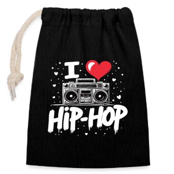 J’aime le hip hop Hip hop Musique hip hop Boombox Rap - Sac cadeau en coton avec cordon (14 x 20 cm) - noir - Devant