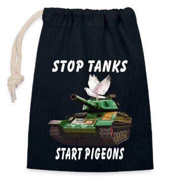 STOP TANKS START PIGEONS - Verschließbarer Geschenkbeutel aus Baumwolle (14x20cm) - Navy - Vorne