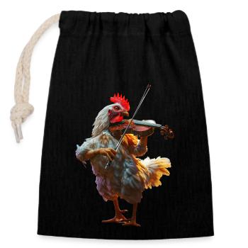 Violon Coq - Sac cadeau en coton avec cordon (14 x 20 cm) - noir - Devant