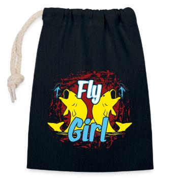 Fly Fishing Girl - Closable cotton gift bag (14x20cm) - navy - Front