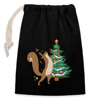 Christmas Tree Christmas Tree Squirrel Xmas - Closable cotton gift bag (14x20cm) - black - Front