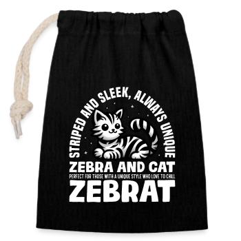 STRIPED AND SLEEK ALWAYS UNIQUE - ZEBRA AND CAT - Closable cotton gift bag (14x20cm) - black - Front