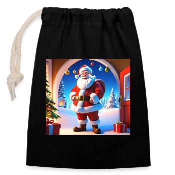 Cartoon Merry Christmas Saint Nicholas Gift - Closable cotton gift bag (14x20cm) - black - Front