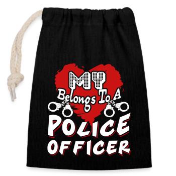 My Heart Belongs Police Officer - Closable cotton gift bag (14x20cm) - black - Front