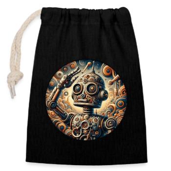 Robot, Boy, Child, Salute, Science - Closable cotton gift bag (14x20cm) - black - Front