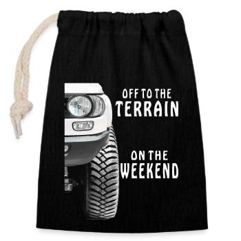 DÉPART AUTOMATIQUE SUR LE TERRAIN LE WEEK-END - Sac cadeau en coton avec cordon (14 x 20 cm) - noir - Devant