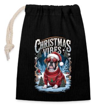 Boxer Christmas Vibes - Verschließbarer Geschenkbeutel aus Baumwolle (14x20cm) - Schwarz - Vorne