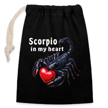 Scorpio in my heart - Verschließbarer Geschenkbeutel aus Baumwolle (14x20cm) - Schwarz - Vorne