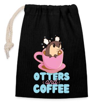 Otter Coffee Otters And Coffee - Verschließbarer Geschenkbeutel aus Baumwolle (14x20cm) - Schwarz - Vorne