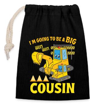 Excavator Child Ready Going To Be A Big Cousin - Closable cotton gift bag (14x20cm) - black - Front