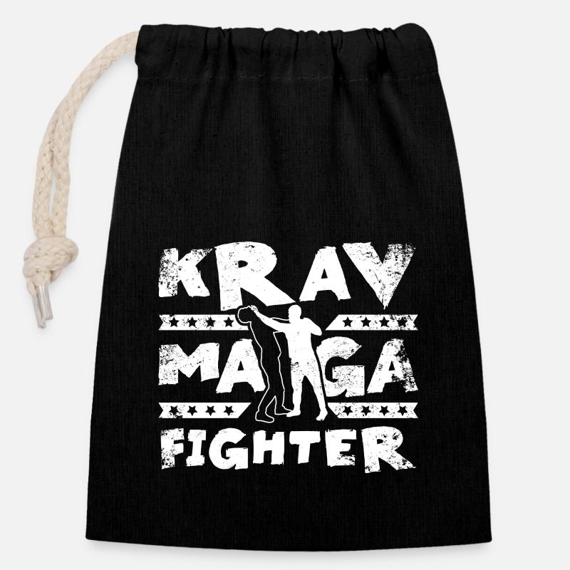 Combattant de Krav maga - Sac cadeau en coton avec cordon (14 x 20 cm) - noir