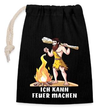 NÉANDERTAL JE PEUX FAIRE DU FEU - Sac cadeau en coton avec cordon (14 x 20 cm) - noir - Devant