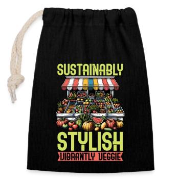 Vegetarian Sustainably Stylish Vibrantly Veganism - Verschließbarer Geschenkbeutel aus Baumwolle (14x20cm) - Schwarz - Vorne