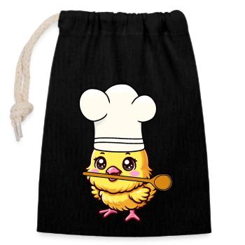 Chef's Hat Cooking Spoon Chick Cook Cook Cook - Closable cotton gift bag (14x20cm) - black - Front