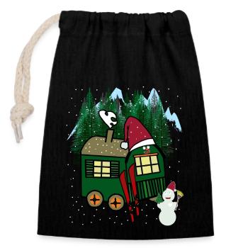 Winter Sports Ski Snowman Mountains Winter Cross-Country - Closable cotton gift bag (14x20cm) - black - Front