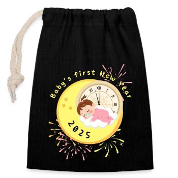 Premier Nouvel An de l’Enfant 2025 fille - Sac cadeau en coton avec cordon (14 x 20 cm) - noir - Devant